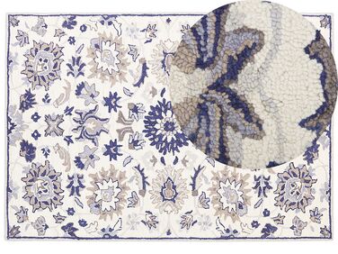 Tappeto lana beige chiaro e blu marino 160 x 230 cm KUMRU