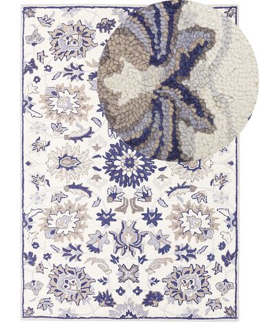 Teppich Wolle beige / blau 160 x 230 cm Kurzflor KUMRU
