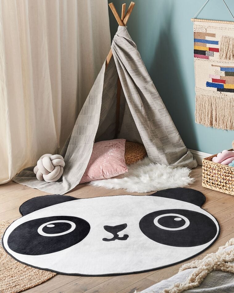 Kids Rug ⌀ 120 cm White and Black PANDA | Beliani.co.uk