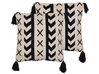 Set of 2 Cotton Cushions Geometric Pattern with Tassels 45 x 45 cm Beige and Black DEADNETTLE_816987