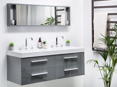 Bathroom Vanity with Double Sink 4 Drawers and Mirror Grey MALAGA