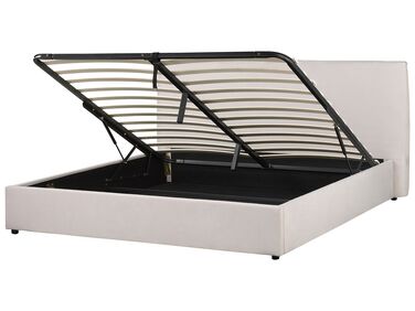 Zamatová posteľ s úložným priestorom 180 x 200 cm krémová biela LAVAUR