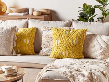 Set of 2 Tufted Cotton Cushions Geometric Pattern 45 x 45 cm Yellow ALCEA