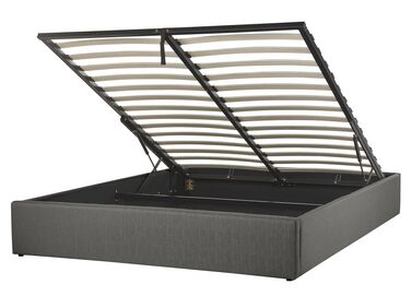 Polsterbett dunkelgrau mit Bettkasten hochklappbar 160 x 200 cm DINAN