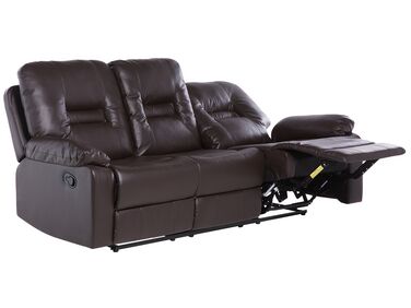 Sofa z manualną funkcją relaksu 3-osobowa ekoskóra brązowa BERGEN