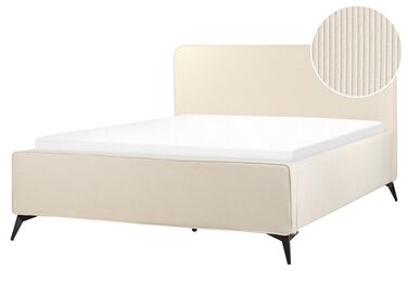 Bed corduroy beige 160 x 200 cm VALOGNES