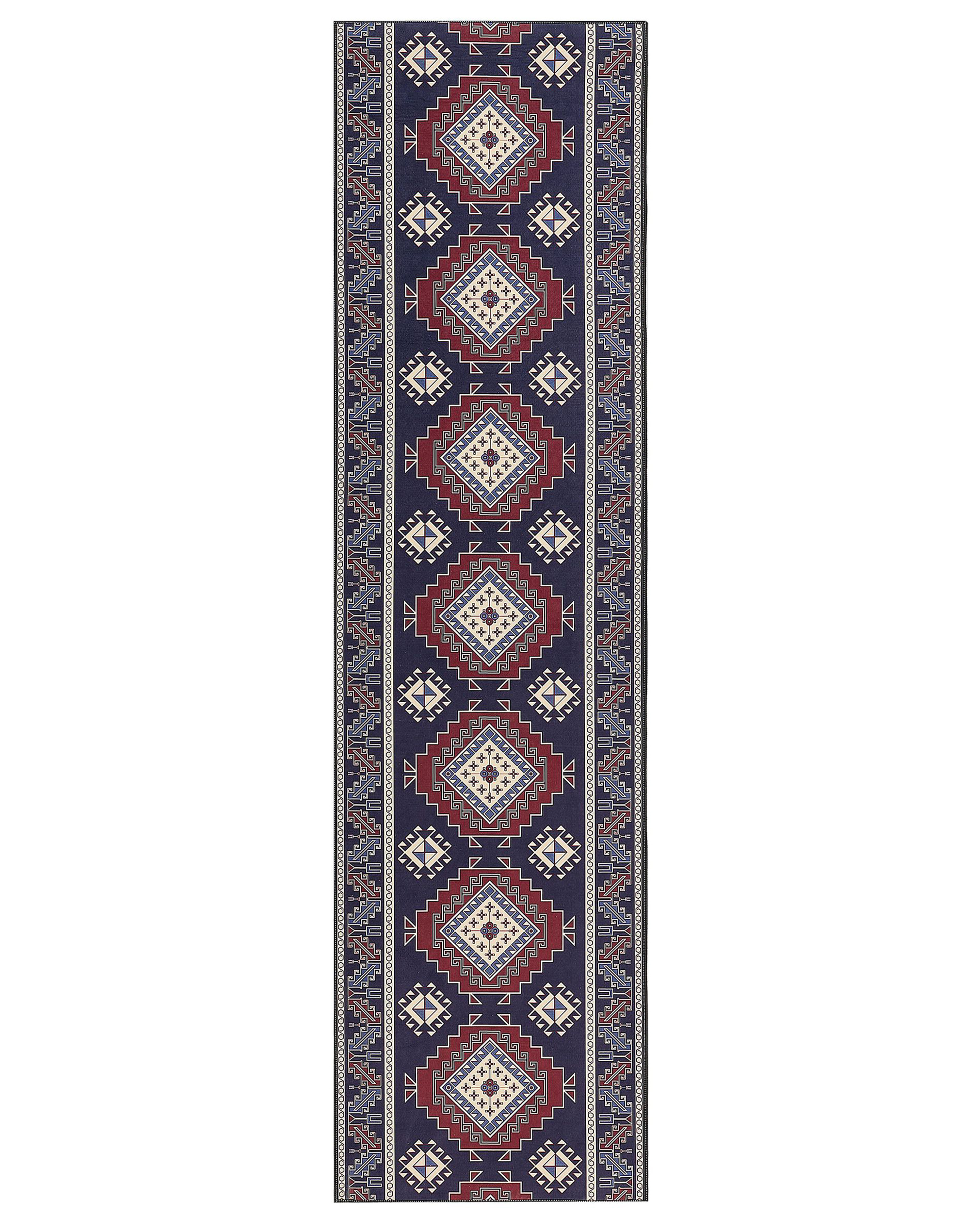 Teppich dunkelblau / dunkelrot 80 x 300 cm orientalisches Muster Kurzflor KANGAL_886704