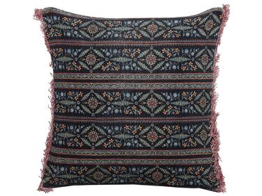 Velvet Fringed Cushion with Flower Pattern 45 x 45 cm Multicolour RUTA