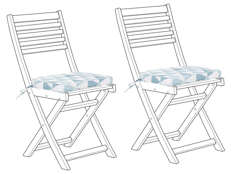 Sada 2 polštářů na zahradní židli v modrých trojúhelnících 29 x 38 x 5 cm FIJI_764320