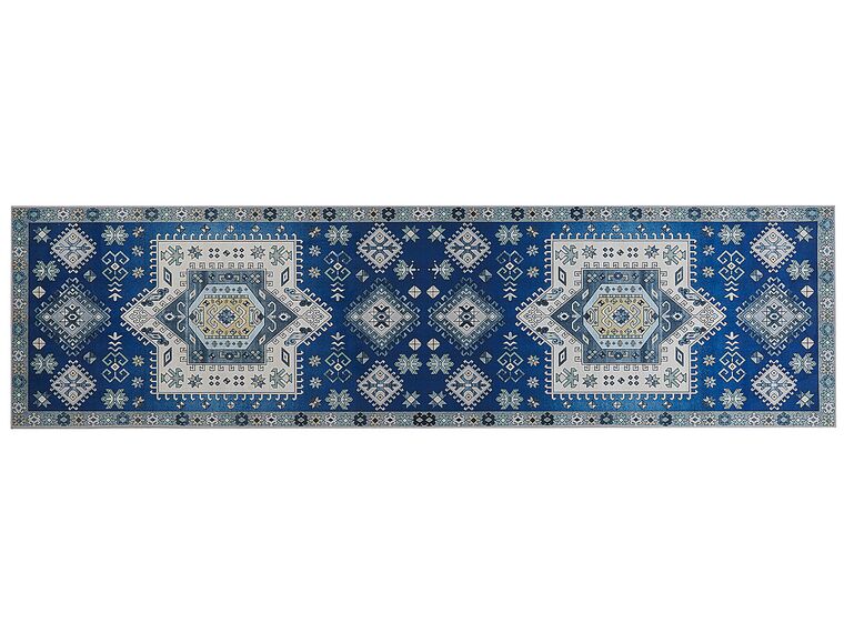 Vloerkleed polyester blauw 80 x 300 cm PARVAKALDI_831584