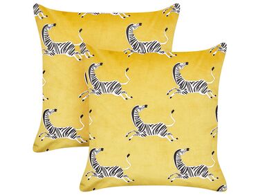 Set of 2 Velvet Cushions Zebra Pattern 45 x 45 cm Yellow ACONITUM