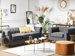 Harmaa kangasverhoiltu sohvaryhmä CHESTERFIELD Harmaa kangasverhoiltu sohvaryhmä CHESTERFIELD