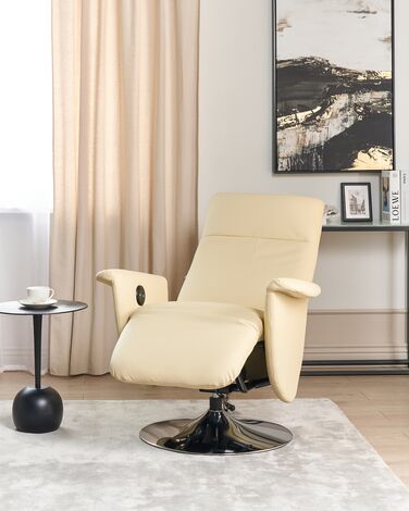 Faux Leather Recliner Chair Cream PRIME