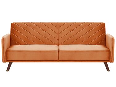 Sofá cama 3 plazas de terciopelo naranja/madera oscura SENJA