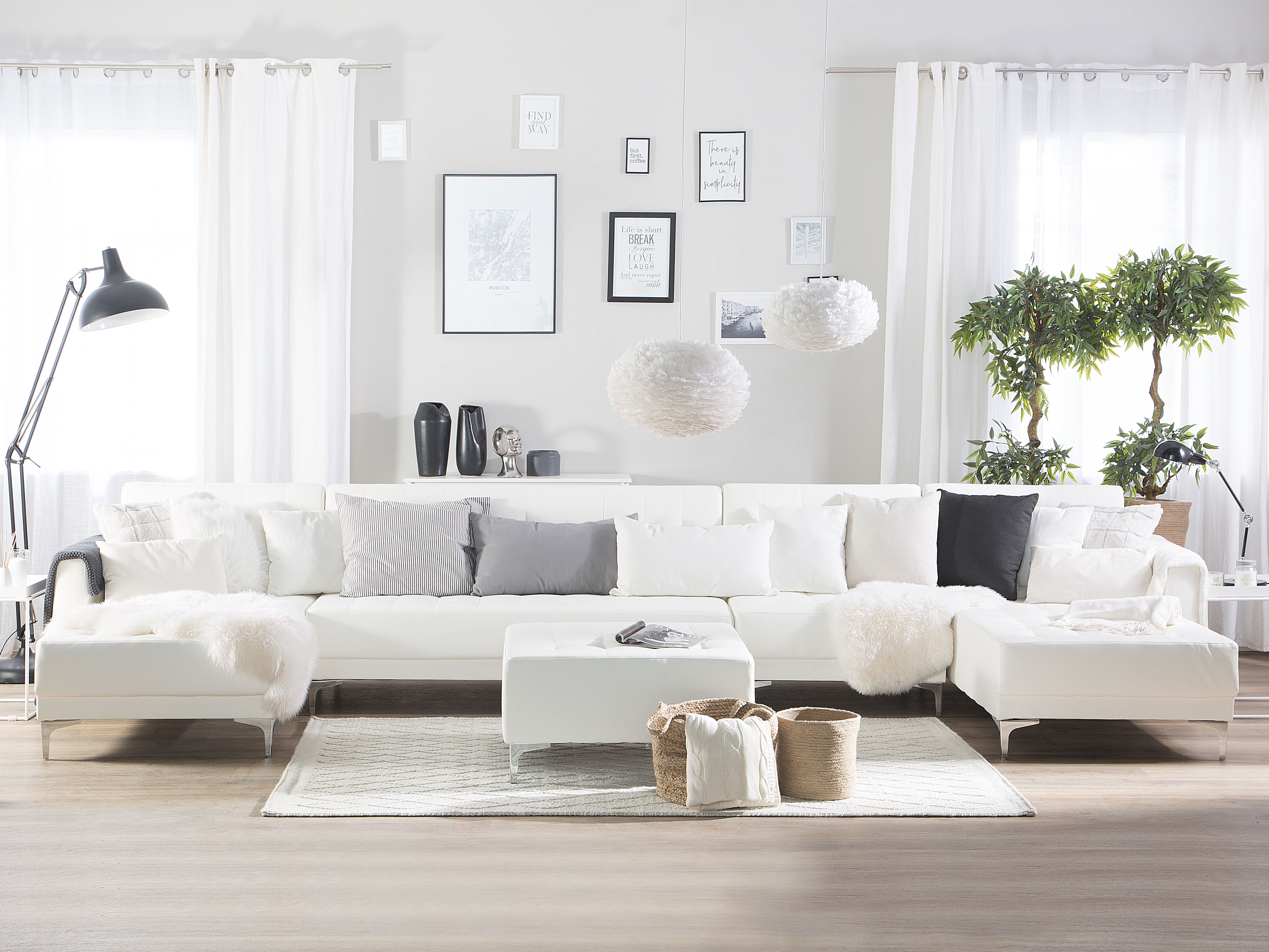 white leather u shaped sofa