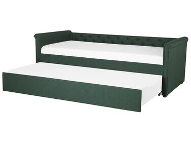 Łóżko wysuwane tapicerowane 90 x 200 cm zielone LIBOURNE