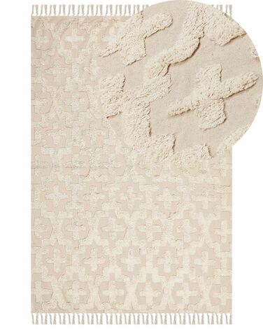 Teppich Baumwolle hellbeige 160 x 230 cm geometrisches Muster Kurzflor ITANAGAR