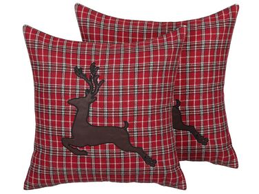 Set of 2 Cushions Reindeer Motif 45 x 45 cm Red COMET