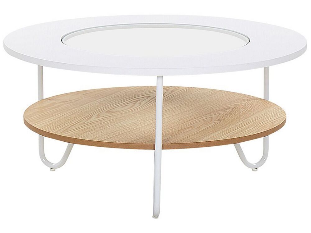 Tavolino da caffè legno chiaro e bianco ⌀ 80 cm CHICO 