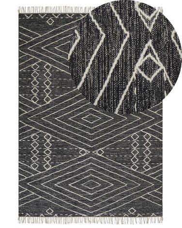 Teppich Baumwolle schwarz / weiß 140 x 200 cm geometrisches Muster Kurzflor KHENIFRA