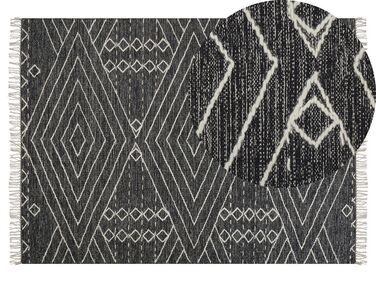 Teppich Baumwolle schwarz / weiss 140 x 200 cm geometrisches Muster Kurzflor KHENIFRA