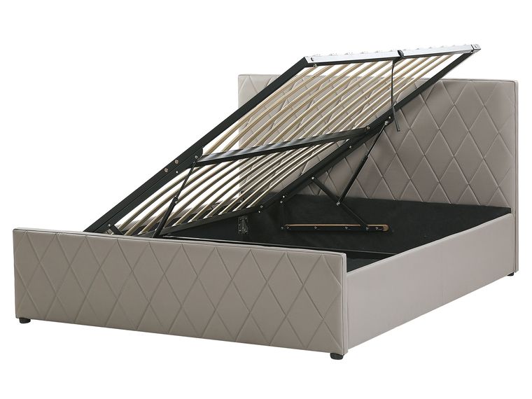 Faux Leather EU King Size Ottoman Bed Taupe ROCHEFORT Beliani.co.uk