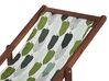 Set of 2 Acacia Folding Deck Chairs and 2 Replacement Fabrics Dark Wood with Off-White / Green Leaf Pattern ANZIO_819832