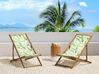 Set of 2 Acacia Folding Deck Chairs and 2 Replacement Fabrics Light Wood with Off-White / Green Palm Leaves Pattern ANZIO_819564