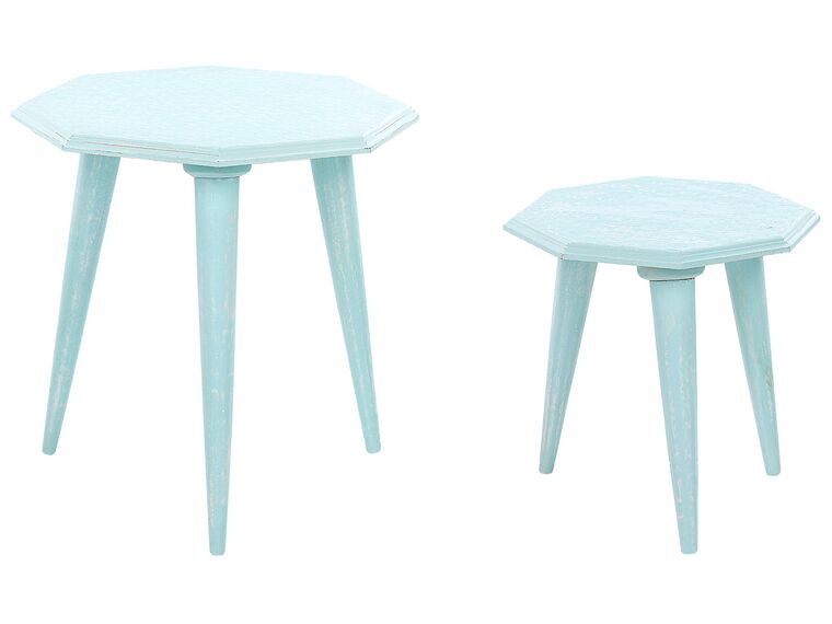Conjunto de 2 mesas de apoio em madeira de mango azul KANRI_852185