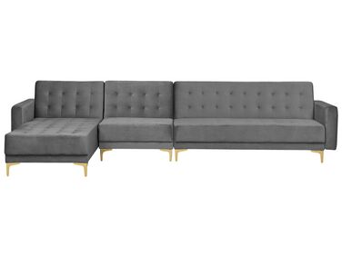 Right Hand Modular Velvet Sofa Grey ABERDEEN