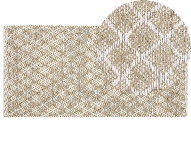 Teppich beige 50 x 80 cm kariertes Muster Kurzflor AKBEZ