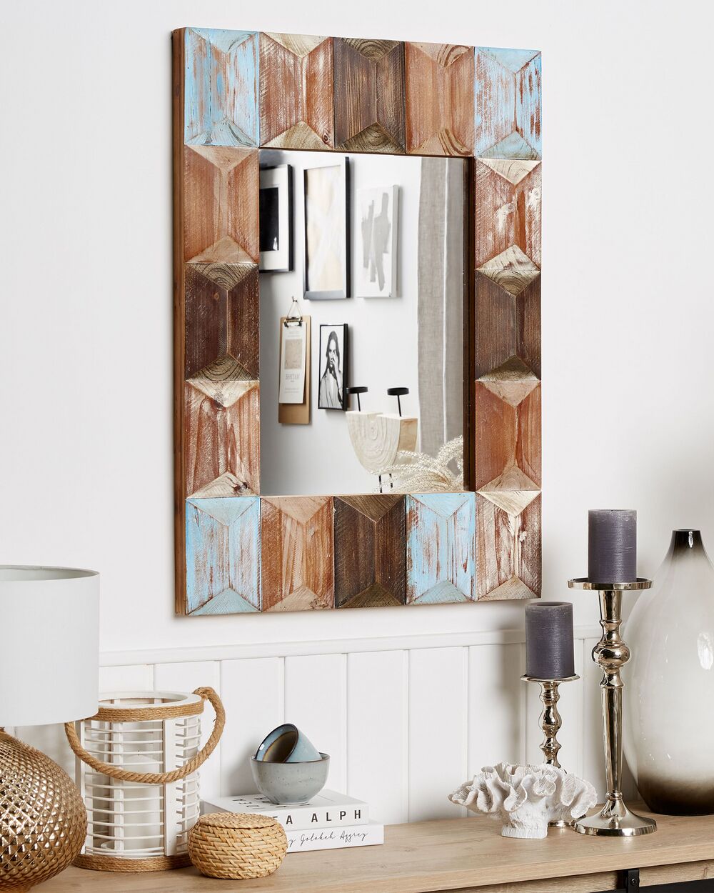 Wandspiegel Hängespiegel rechteckig in natürlichem Holzrahmen für