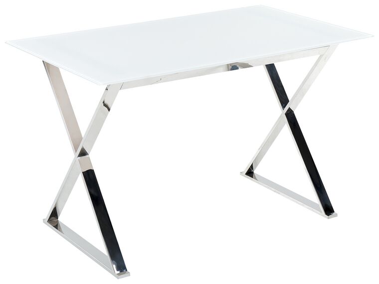 Mesa de jantar em inox e vidro temperado branco e prateado 120 x 70 cm ATTICA_850494