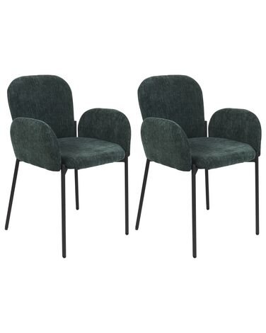 Set of 2 Fabric Dining Chairs Dark Green ALBEE