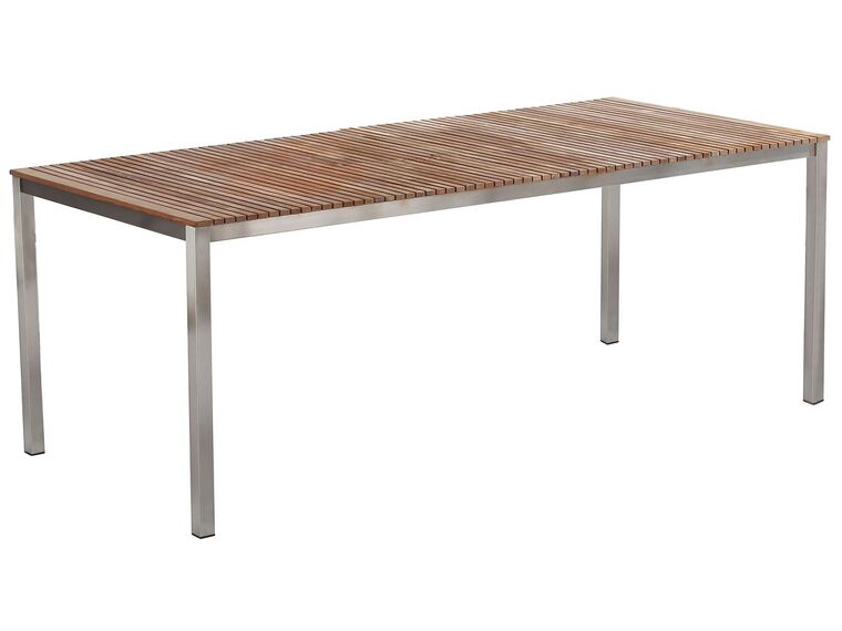 Mesa de jardín de metal/madera de teca clara/plateado 200 x 90 cm VIAREGGIO_21133