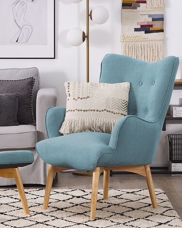 Wingback Chair with Footstool Light Blue VEJLE