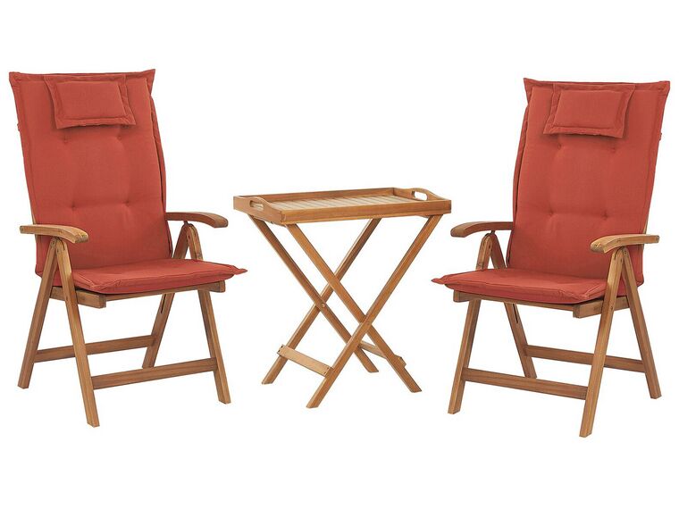 Set di 2 sedie con cuscini terracotta e tavolino in legno di acacia JAVA_786177