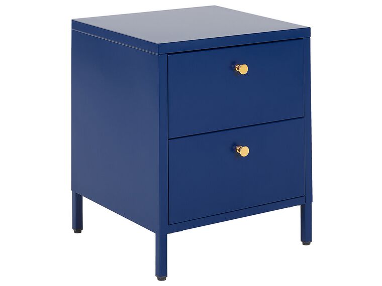 Table de chevet avec 2 tiroirs en métal bleu marine KYLEA_826245