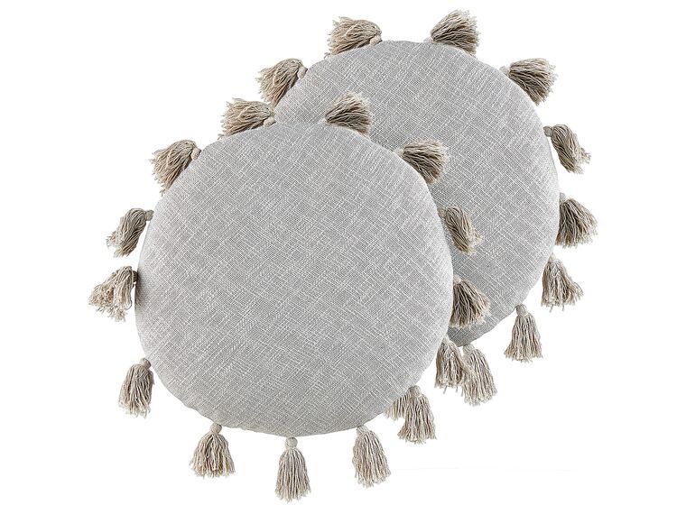 Dekokissen Baumwolle grau mit Quasten ⌀ 45 cm 2er Set MADIA_903807