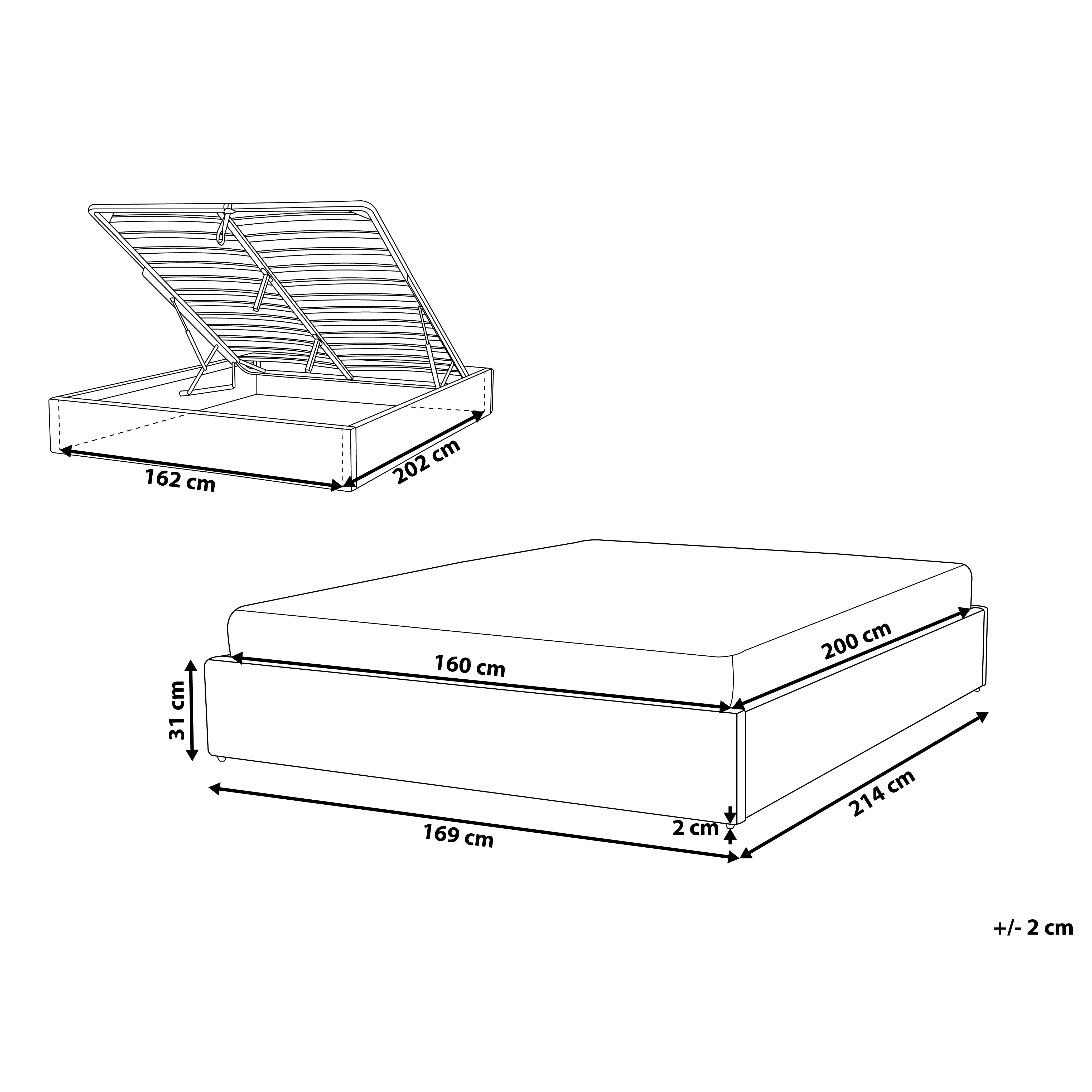 Łóżko z pojemnikiem tapicerowane 160 x 200 cm szare DINAN