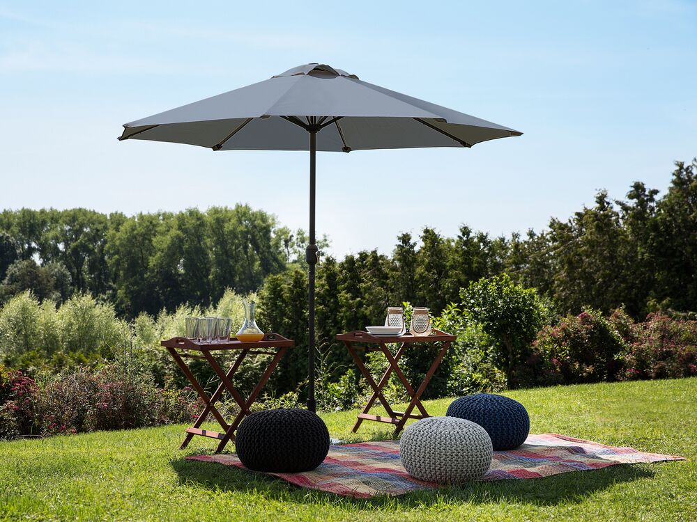 Garden Parasol With LED Lights ø 2.66 m Dark Grey RAPALLO Beliani.co.uk