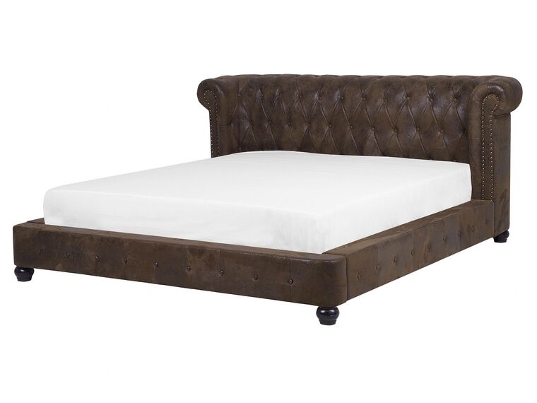 Faux Suede EU King Size Bed Brown CAVAILLON_730360