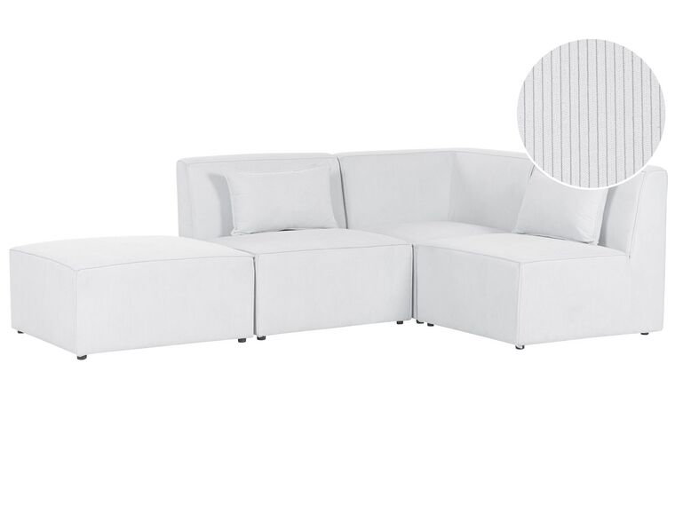 Canapé d'angle 3 places modulable côté gauche en velours côtelé blanc cassé avec ottoman LEMVIG_875592