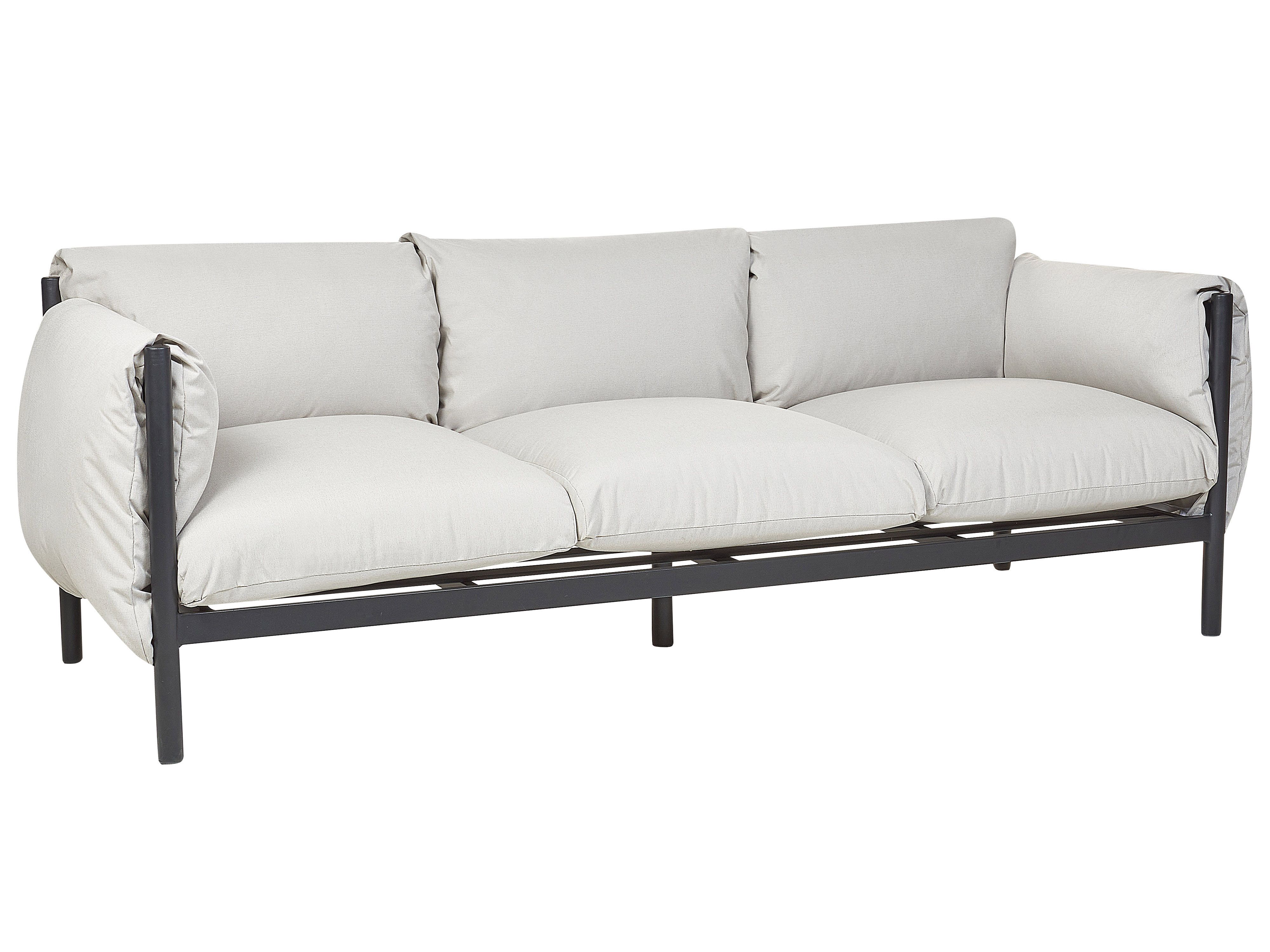 Canapé 3 places au tissu beige déperlant avec pieds en métal noir Canapé 3 places au tissu beige déperlant avec pieds en métal noir