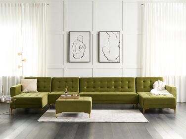 6 Seater U-Shaped Modular Velvet Sofa Green ABERDEEN