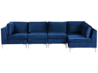 Canapé d'angle modulaire 5 places côté gauche en velours bleu marine EVJA