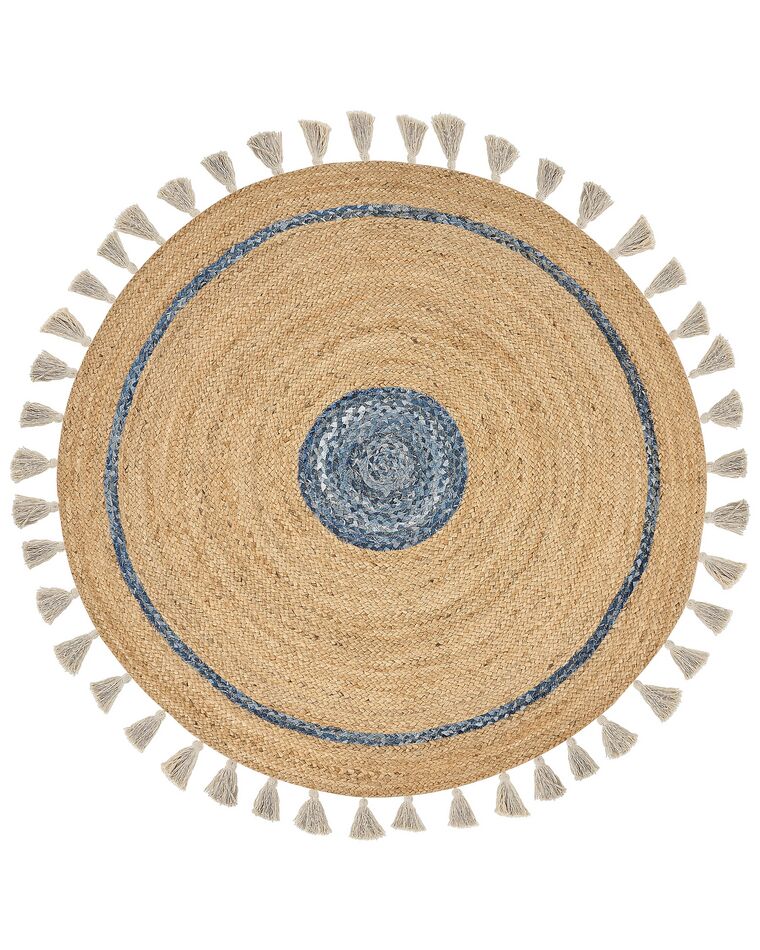Dywan okrągły z juty ⌀ 140 cm beżowo-niebieski OBAKOY_904134