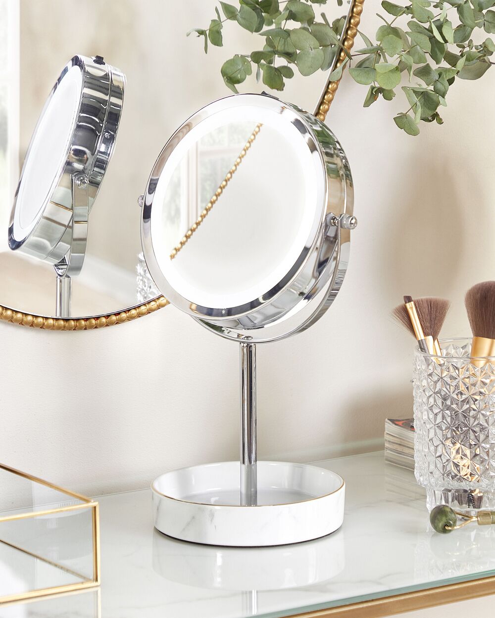 Specchio da tavolo LED argento e bianco ø 26 cm SAVOIE 