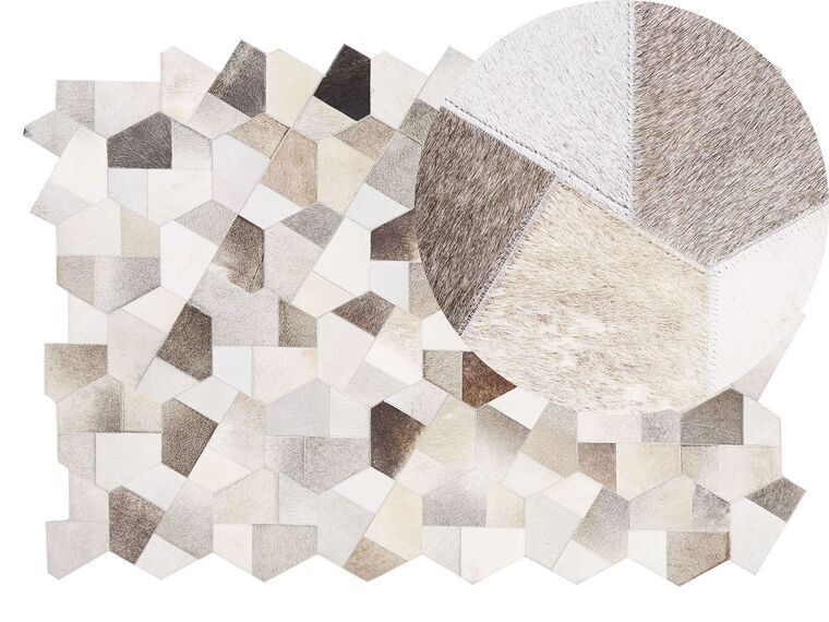 Kožený koberec 140 x 200 cm sivá/béžová VARTO_780594