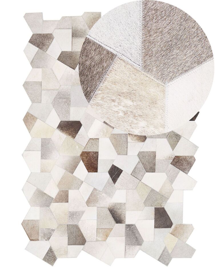 Tapis patchwork en cuir gris et beige 140 x 200 cm VARTO_780594